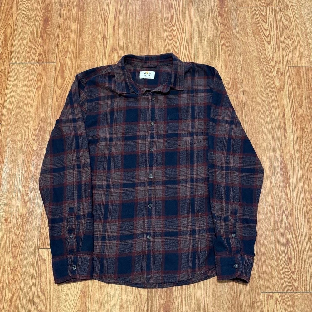 Marine Layer Men's Tahoe Flannel Shirt Medium Plaid Outdoors Burgundy